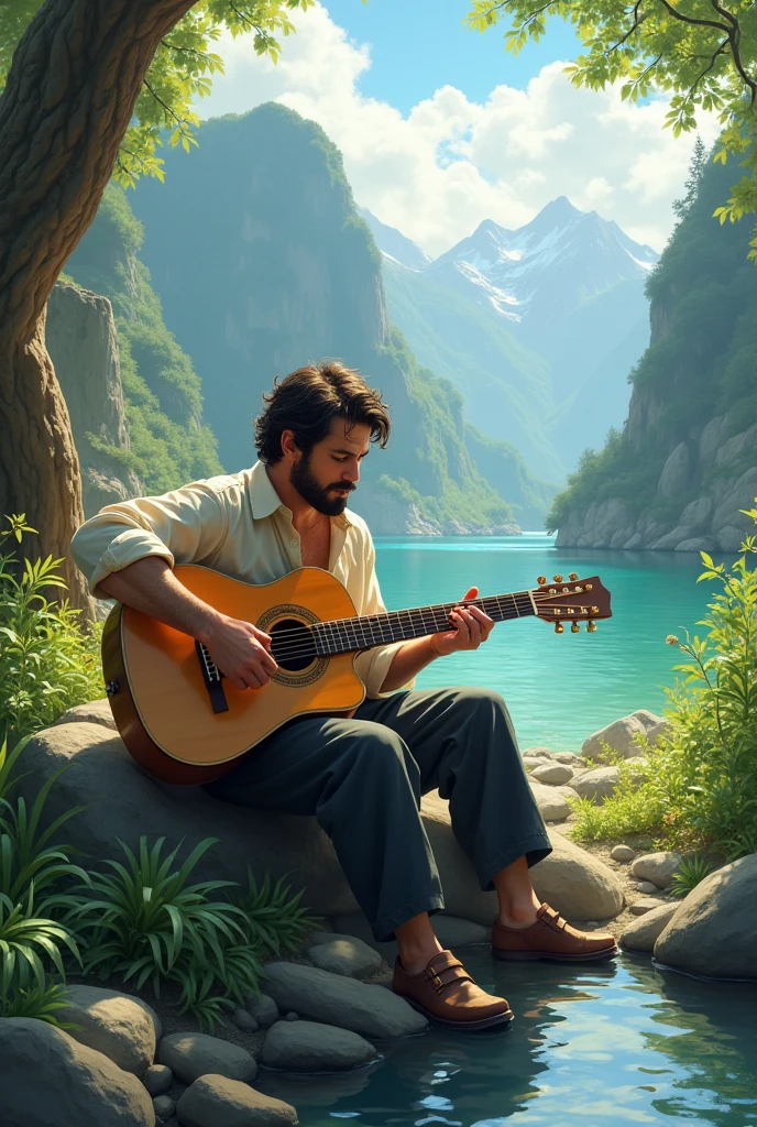  musician with guitar 
Naturally beautiful place
