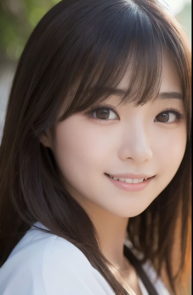 best quality, face focus, soft light, ultra high res, (photorealistic:1.4), RAW photo,(Shinozaki Ai), white skin, kawaii, 1 Japanese girl, solo, cute, (smile), (pupil, lights in the eyes), detailed beautiful face, Medium-sized breasts,(high resolution detail of human skin texture),(long hair),(portrait), upper body, white traditional kimono