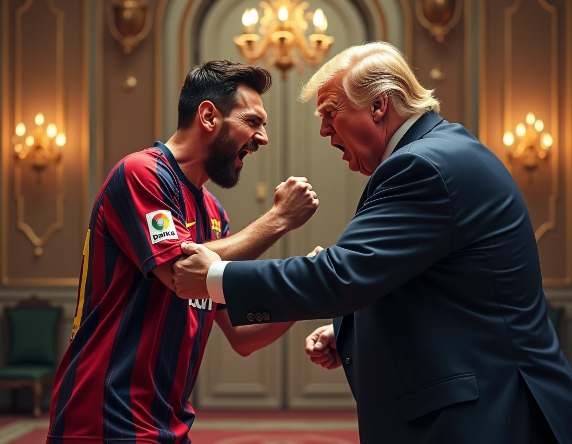 Lionel Messi punching Donald Trump