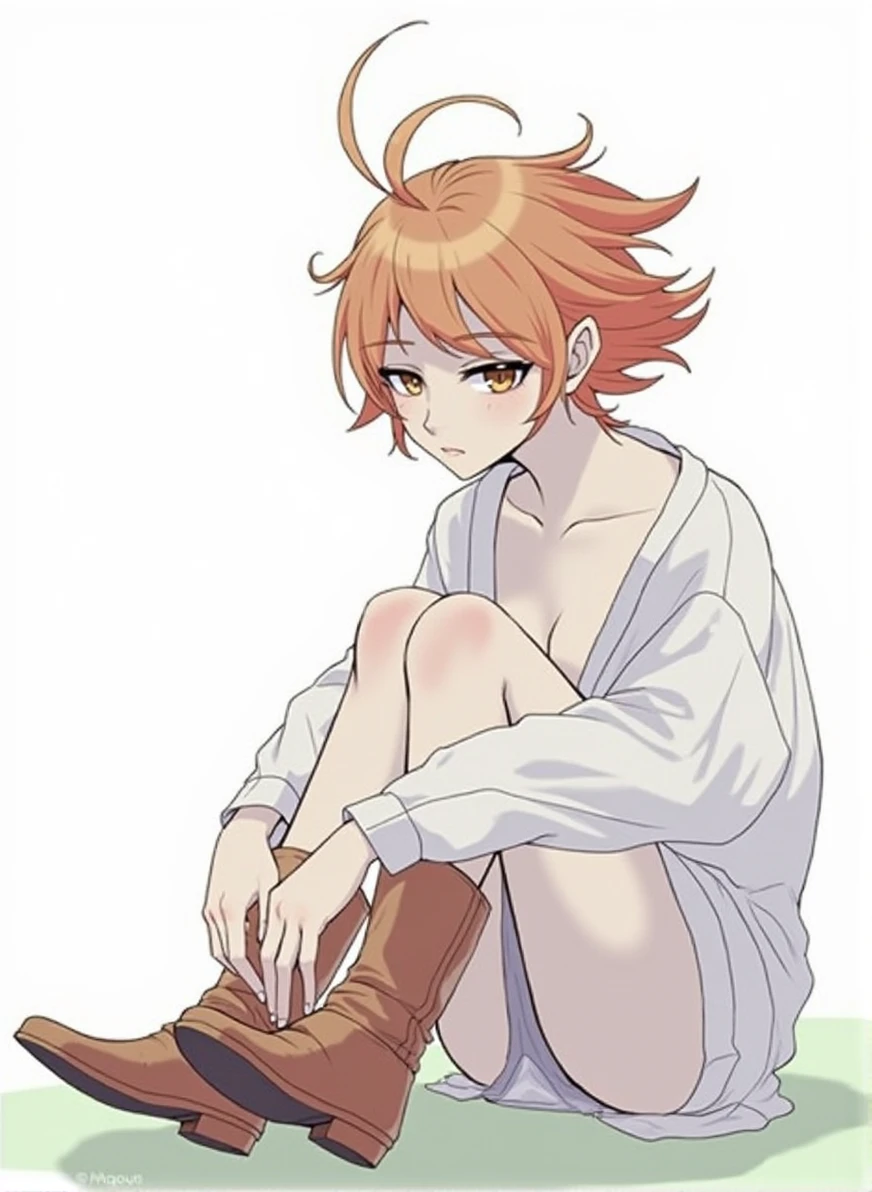 She is taking off her clothes.