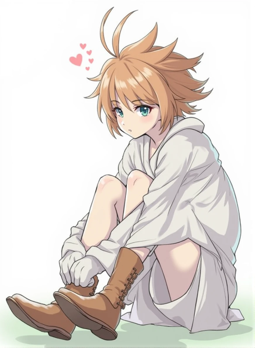 She is taking off her clothes.