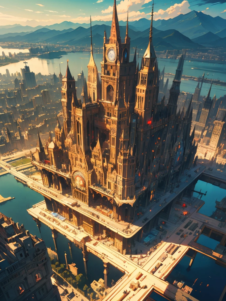 (Highest quality、masterpiece、High resolution、detailed)、Steampunk city seen from above by WAS-Steampunk