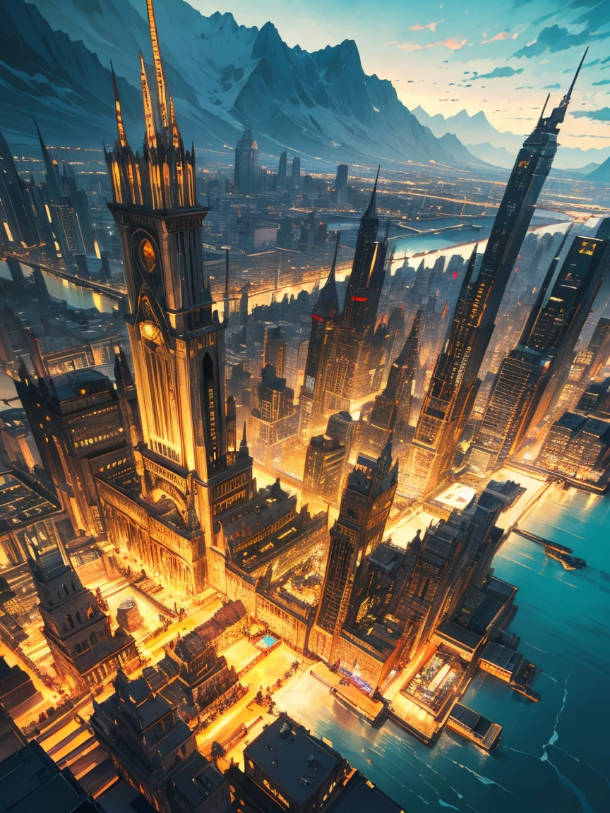 (Highest quality、masterpiece、High resolution、detailed)、Steampunk city seen from above by WAS-Steampunk