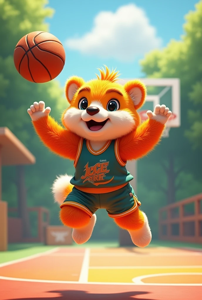 A fluffy adult furry playing basketball