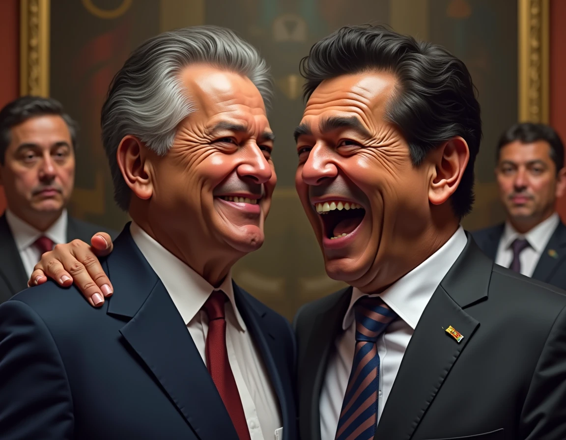Rafael Correa laughing at Lenin Moreno