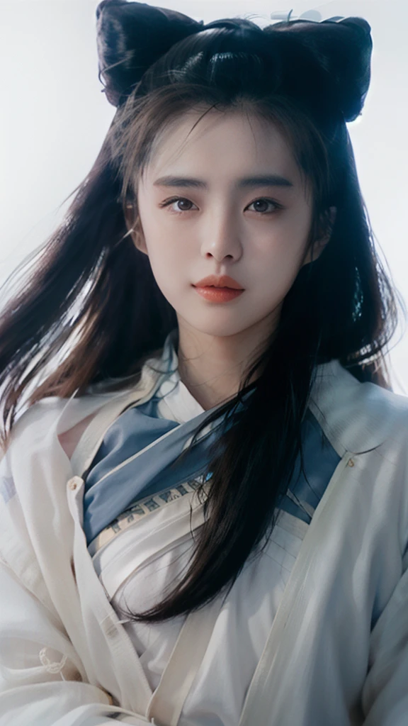 Nie Xiaoqian,Huang Su Xian, BG_picture, (Blue coat:1.4), hair bun,alone,1 girl,long hair,angel,realistic,Chinese clothes,Hanfu,hair bun,lips,parted lips,look at viewer,upper body(simple background:1.2),(white background:1.3),, best quality , Masterpiece, illustration, Delicate and extremely beautiful, มีรายVery detailed ,CG,unity,8K wallpaper, miraculous, exquisite details, Masterpiece, best quality,official art,มีรายVery detailed CG unity 8K wallpaper,nonsense, incredibly nonsense, large file size , Very detailed, height, มีรายVery detailed,Beautiful girl with details, มีรายVery detailed eyes and face, Beautifully detailed eyes,light on face,