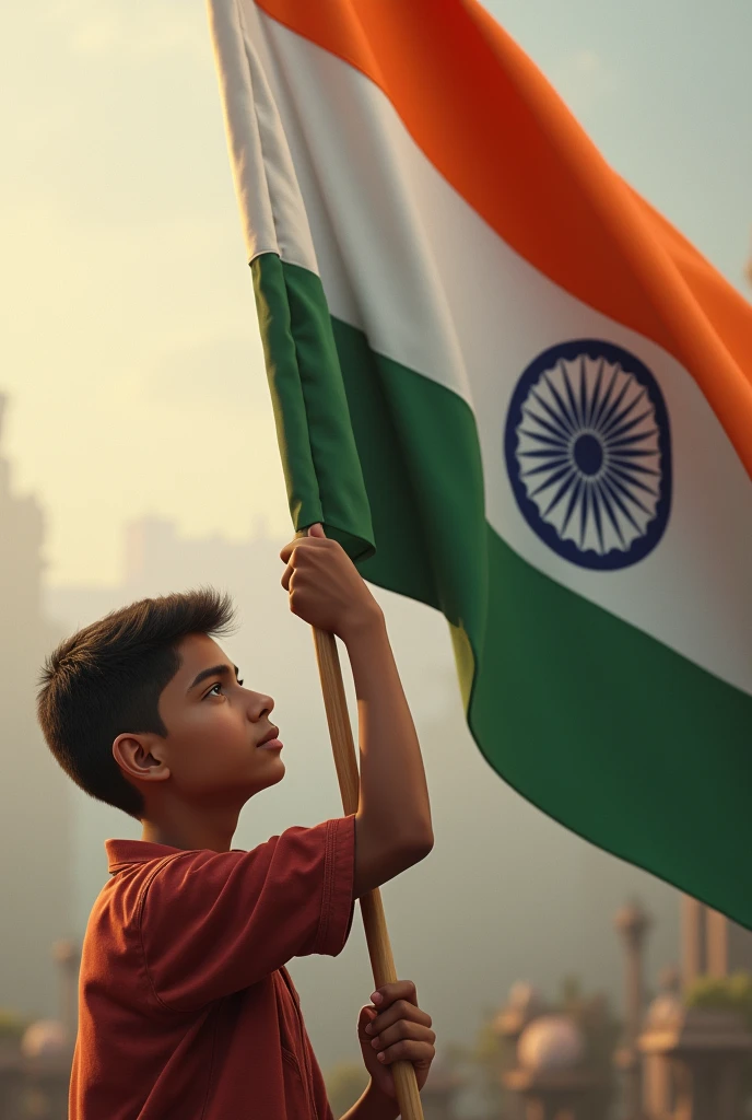 class 11th boy with indian flag in his hand  age 17