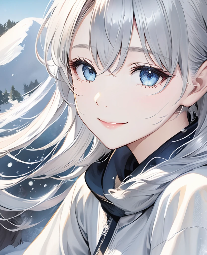 Cold silver eyes, long silver hair, a beautiful face, a simple and gentle smile