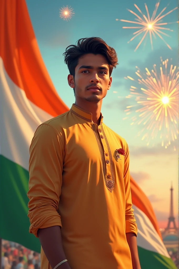 In Independence day create a 20 years age boy beautiful image for 15 August 2024 . With name Gulzar.