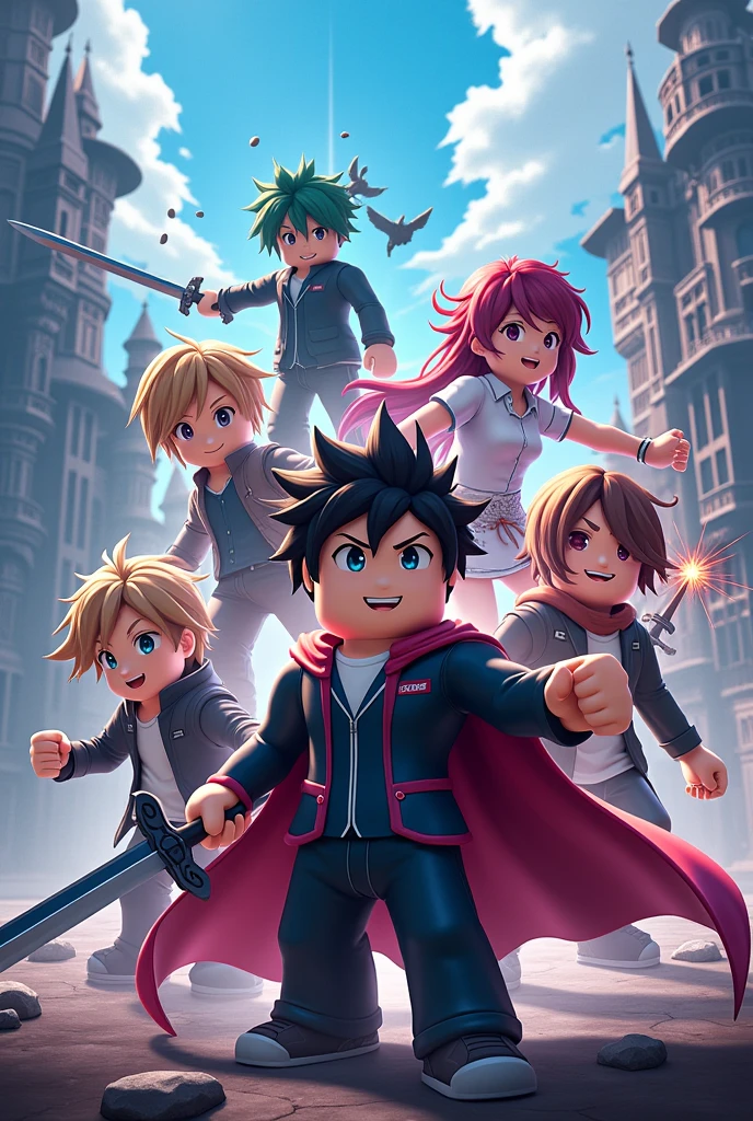 Create a Roblox game cover about popular anime