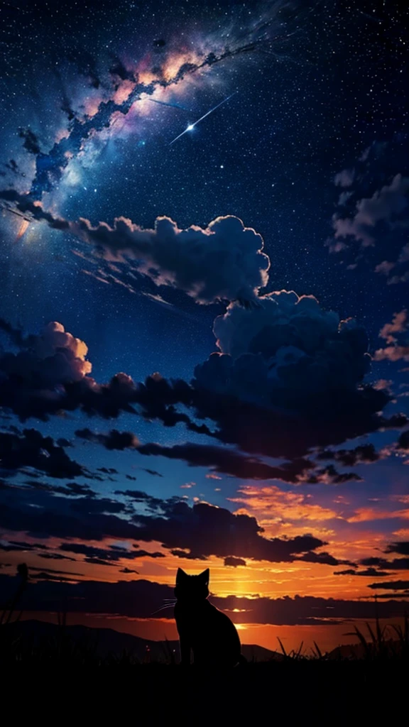 universe,null,meteor,town,Flowing Clouds,Cat,silhouette,