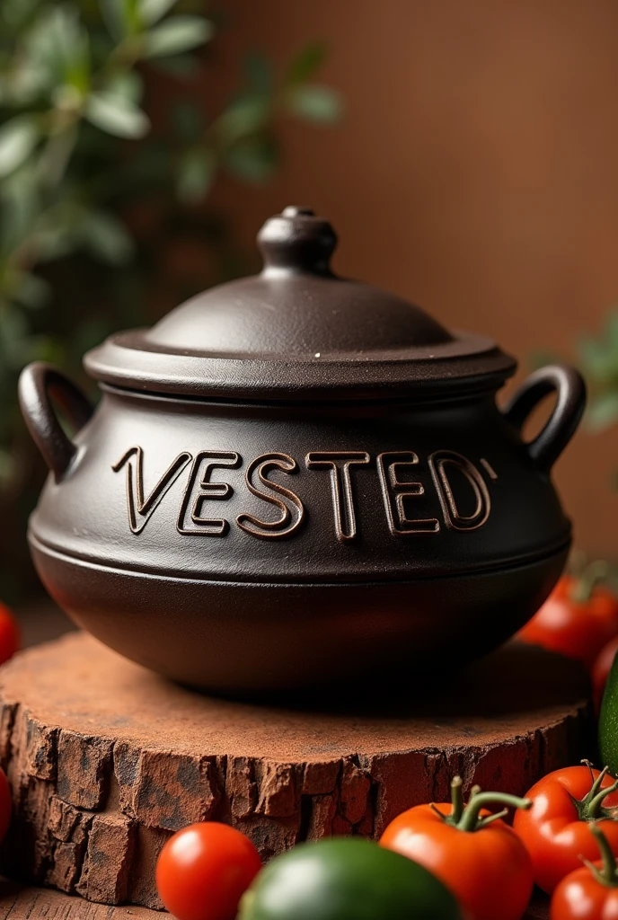 Potjie Pot with african feel and words VESTED arched on to it
