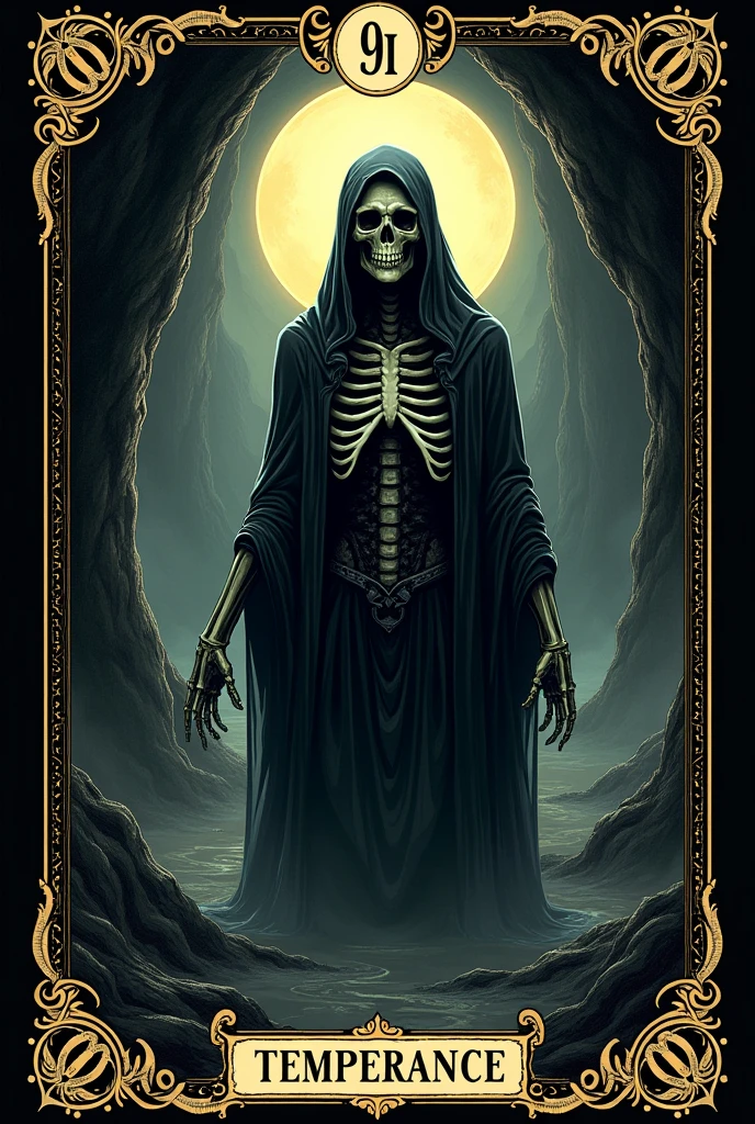 Crias playing card de tarot, skullish, dark, souls, playing card, number 14, Temperance, skullish,cavern,