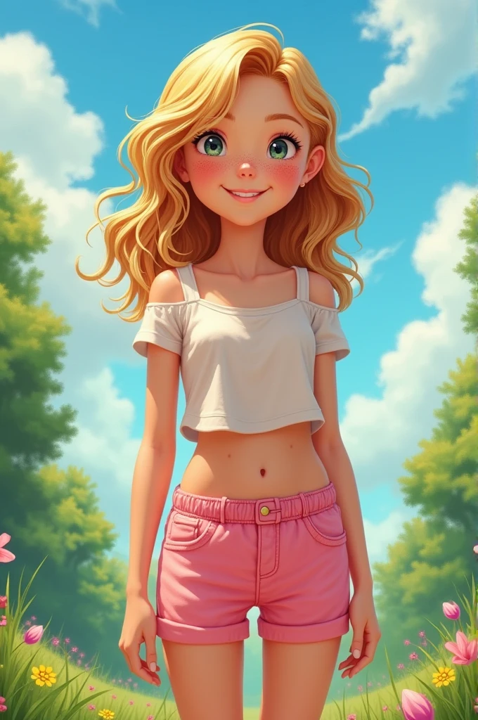 young girl in short pink shorts