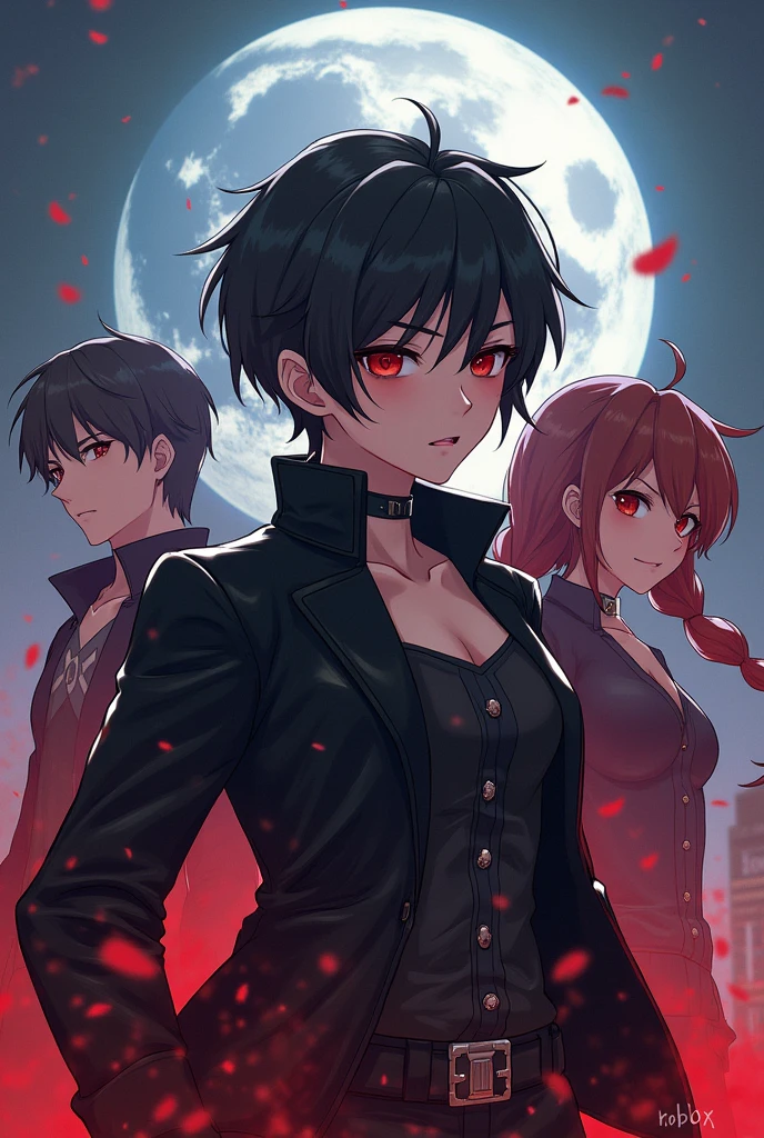 make a Roblox game cover with anime characters, in a mature style, not childish