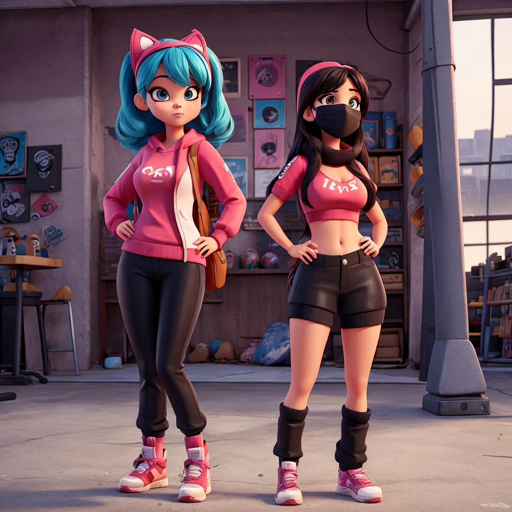 Cartoon_girl, hot sexy girl, gangster_girl, ski_mask, rap album cover