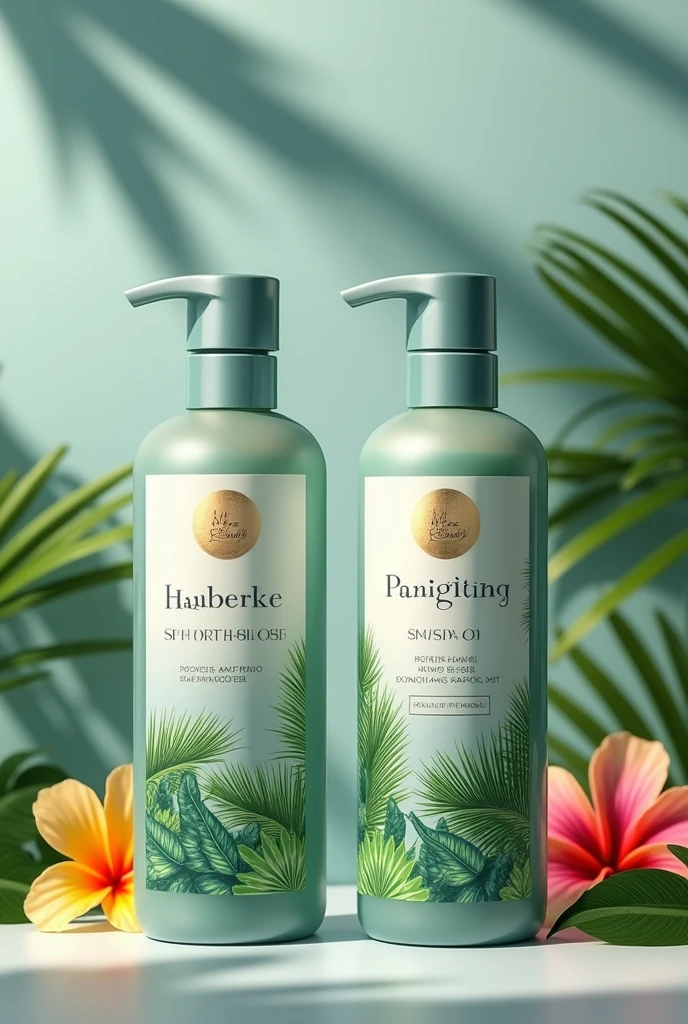 Create a shampoo and conditioner with a tropical and elegant packaging