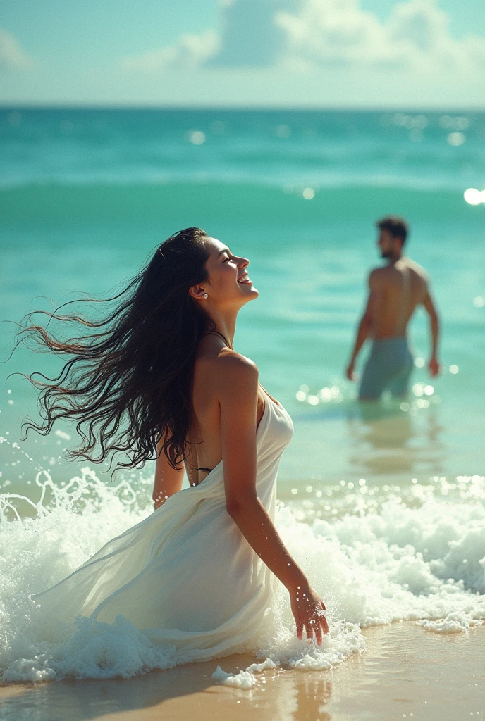 One day tamilnadu girl with other male person she enjoying in ocean long distance his lover male watching sadly