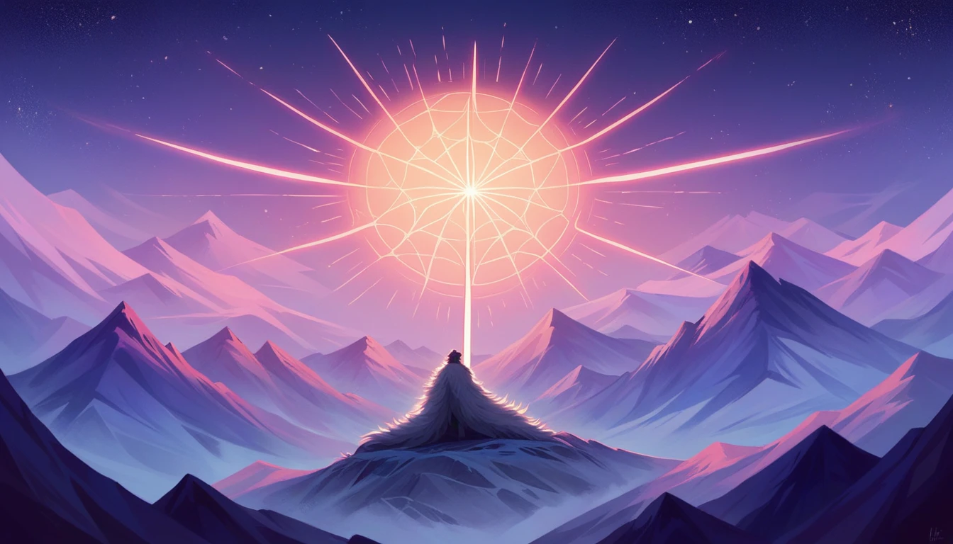 A man in a fluffy robe stands holding a sword on a mountain., Immortal Sect, Immortal Sect, galaxy, background, Beautiful, minimalist background, ((background:1.8))