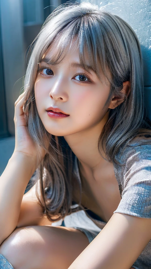((masterpiece, Highest quality, High resolution)), 1 Japanese girl, (Realistic: 1.4), excited、Great face,Glossy lips、19 years old, Silver Hair、Silver Hair、short hair, Silver Hair、(Beautiful Hair:1.5), mini skirt、Beautiful legs、Lie down on the bed、Staring、Angle from the front, Smooth, Highly detailed CG composite 8K wallpaper, High resolution RAW color photos, Professional photography, Light, BackLight, dream-like, impressive, Written boundary depth, (Face close-up:1.5)
Summer clothes