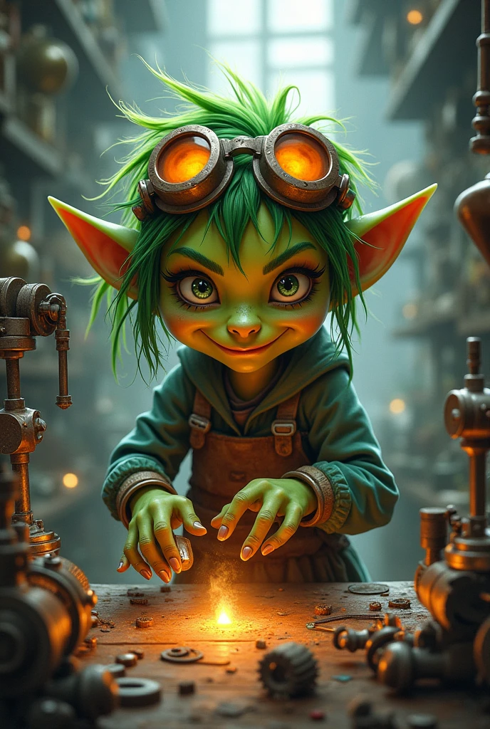 goblin girl with a welding goggle on her head