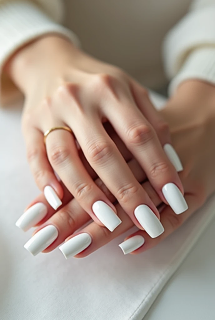 women's fingernails. 1,5 cm Long. White. Squoval