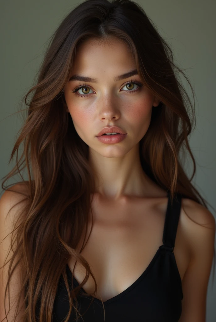 A beautiful long brown haired, pale skinned girl with a brave expression. She's also a lesbian and hates men