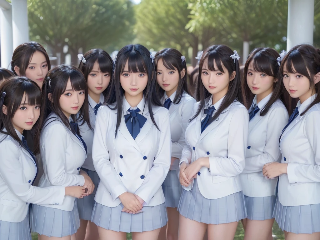 ((Highest quality, Ultra-high resolution, Realistic, RAW Photos, 8k, Real photograph:1.6)), ((日本人high school girl, )) , Beautiful detailed, Beautiful Face, cute, (((smile))), Japanese beautiful skin, Black Hair, Semi-long hair, (((Summer Girls' School Uniform))), White shirt, Blue check mini skirt, (((Big Breasts: 1.5))), Super Real, Soft Light, (((high school girl, Very detailed, 6+girls: 1.99))), (((high school girl, Very detailed, perfect identical faces, Perfect identical height, Perfect matching outfit, Perfect matching hairstyle, 完璧な同じBig Breasts: 1.99))), ((100人のhigh school girl: 1.6)), (((high school girlのみ))), ((100人high school girlに囲まれる)), Full body photo, Wide-angle field of view, congestion, Intensive, (((high and wide view))), city park, 10,000 people, 数百万人のhigh school girlが集まる