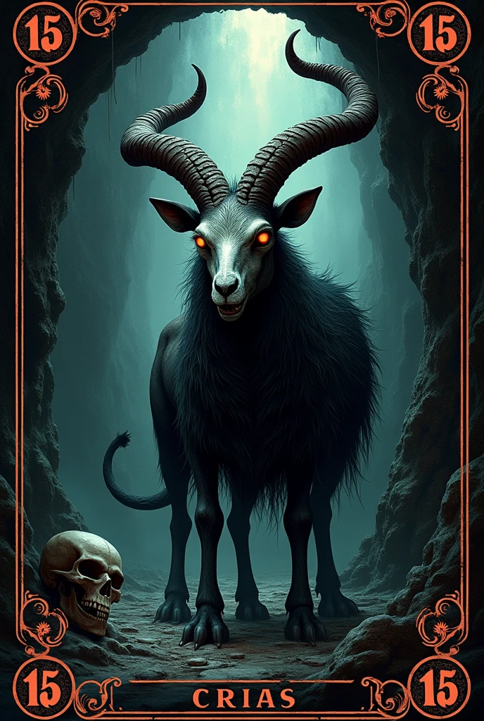 Crias playing card de tarot, skullish, dark, souls, playing card, number 15, devilcore, skullish,cavern, desire, diabolical