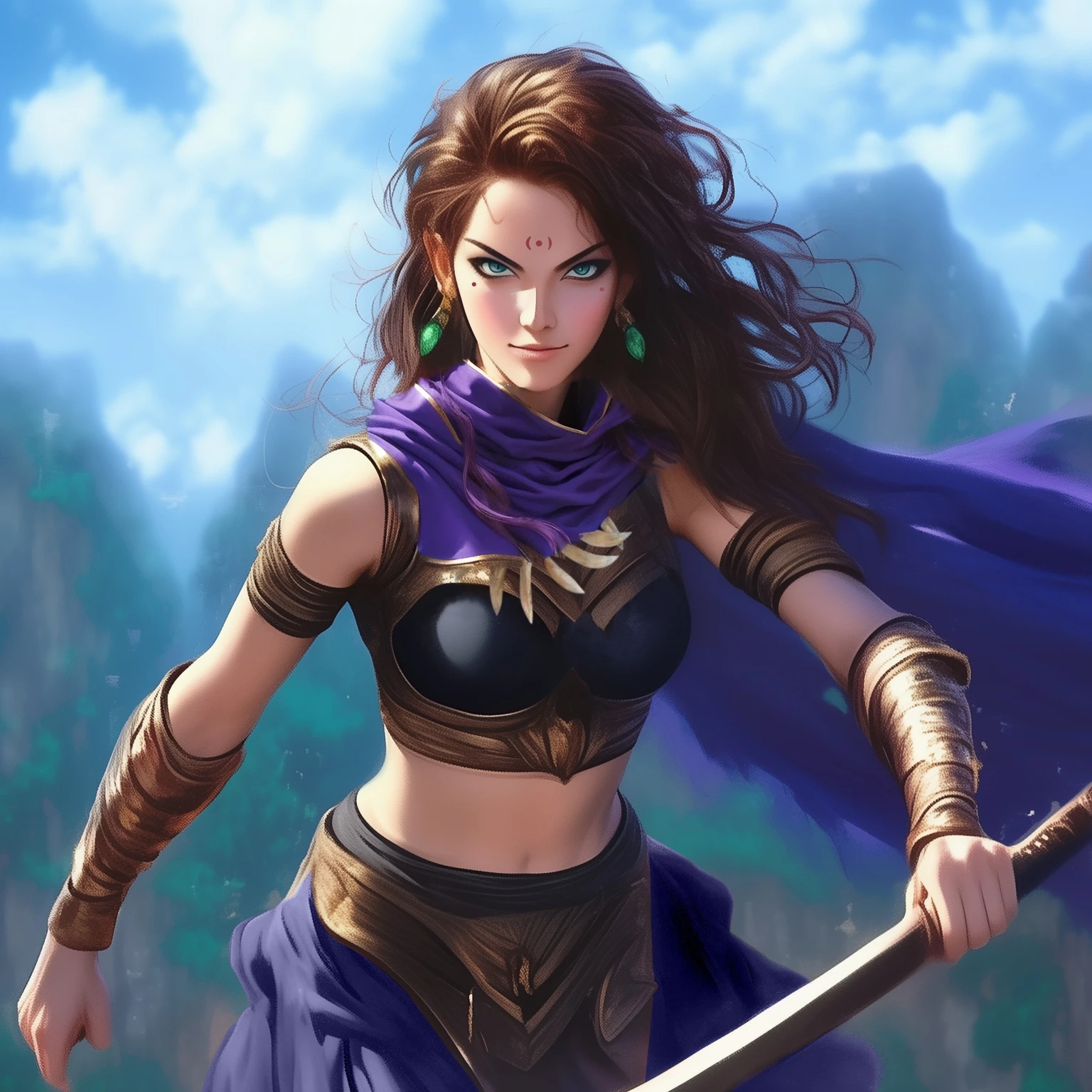 hair and purple cape
