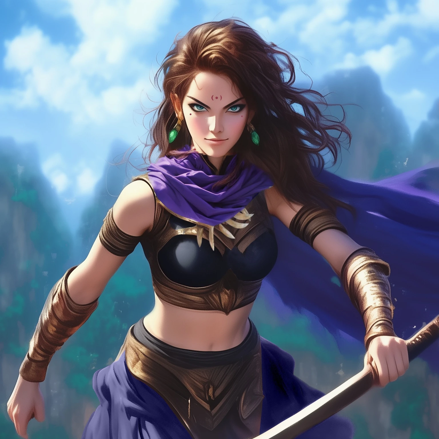 hair and purple cape