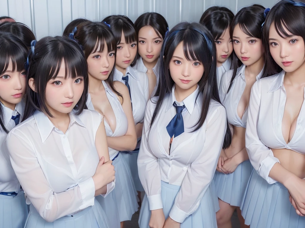 ((Highest quality, Ultra-high resolution, Realistic, RAW Photos, 8k, Real photograph:1.6)), ((日本人high school girl, )) , Beautiful detailed, Beautiful Face, cute, (((smile))), Japanese beautiful skin, Black Hair, Semi-long hair, (((Summer Girls' School Uniform))), White shirt, Blue check mini skirt, (((Big Breasts: 1.5))), Super Real, Soft Light, (((high school girl, Very detailed, 6+girls: 1.99))), (((high school girl, Very detailed, perfect identical faces, Perfect identical height, Perfect matching outfit, Perfect matching hairstyle, 完璧な同じBig Breasts: 1.99))), ((100人のhigh school girl: 1.6)), (((high school girlのみ))), ((100人high school girlに囲まれる)), Full body photo, Wide-angle field of view, congestion, Intensive, (((high and wide view))), city park, 10,000 people, 数百万人のhigh school girlが集まる