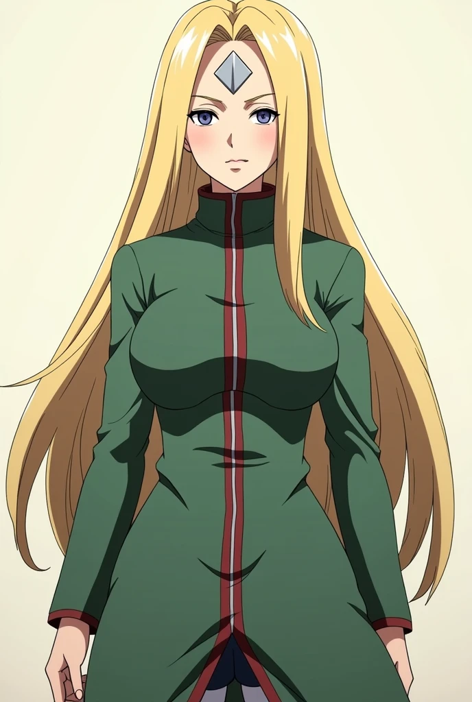 Naruto anime character Tsunade Senju with the drawing style of the Attack on Titan anime facing forward with all the characteristics of the second season facing forward