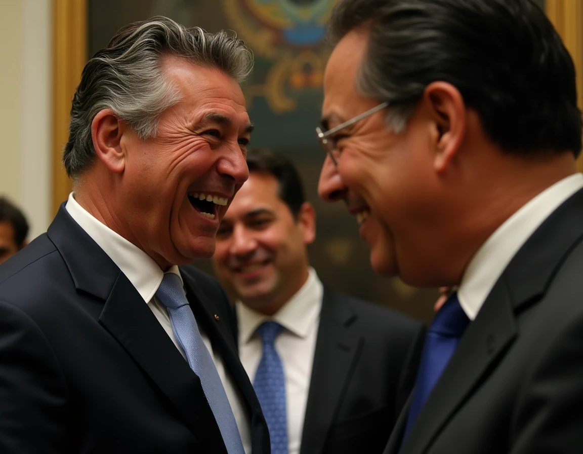 President Rafael Correa of Ecuador laughing at Lenin Moreno, former President of Ecuador