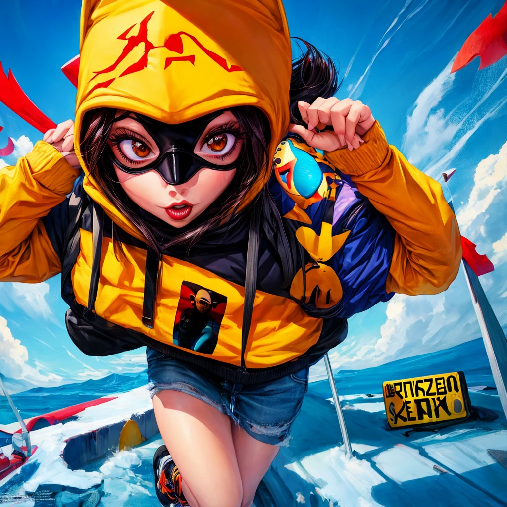 ski_mask_girl, Cartoon_girl, hot sexy girl, gangster_girl, ski_mask, rap album_cover
