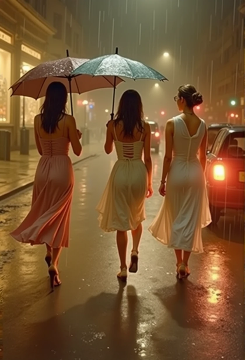 (rainy night:1.5), (Tasteful:1.5), (full color:1.5), 8k, 4k, (magic:1.5), (dripping paint;1.5), (night London street:1.5), (1900s:1.5), (three girls far away with umbrella :1.3), (wearing a long wet dress:1.5), (slender:1.5), (back shot:1.5), (full body:1.5), (beautiful city lighting:1.5), (light reflection:1.3), (steam:1.5), (fog:1.5), (mist:1.5), (humid:1.5), (smog:1.5), (heavy rain:1.5),(wet:1.5), (sweat:1.5),(step:1.5),(rolling:1.5),(dynamic:1.5), ((a thick textured oil painting, impasto brushstrokes, dry brushing, paletteknife:2)) oil painted harmonic colors, ((modern impasto style:2), abstract art, vibrant colors, deep shadows, warm lighting, atmospheric, moody, dramatic, intricate details, Harmonic composition, expressive brushwork, textural paint surface, (best quality,4k,8k,highres,masterpiece:1.2),ultra-detailed,(realistic,photorealistic,photo-realistic:1.37)
