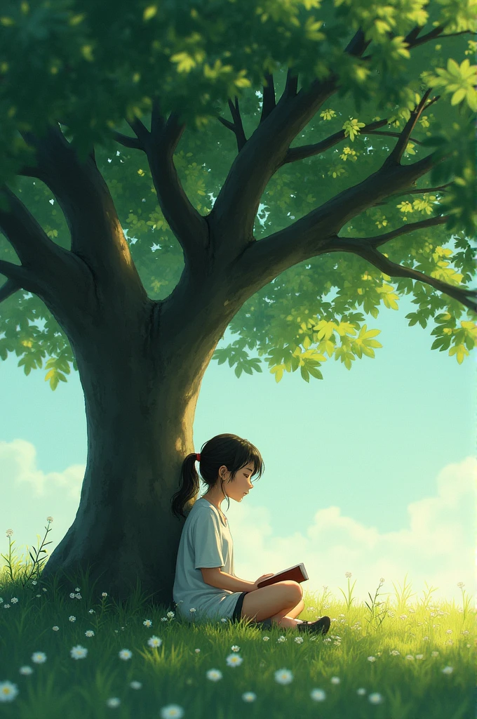 Girl sitting under the tree