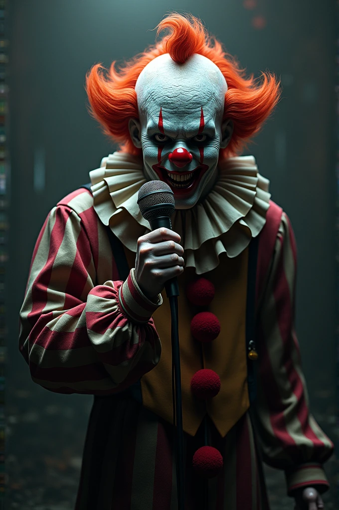 killer clown with a microphone