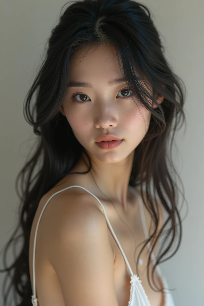 sleeveless, hypdertailed, Girls from Japan, 8k, LEI Photos, Maximum quality, work of art, realisitic, Superdetalhe fotorrealisitic, a girl, cute, Best Smile, gorgeous eyes, long hair, perfect facial features and completely nude