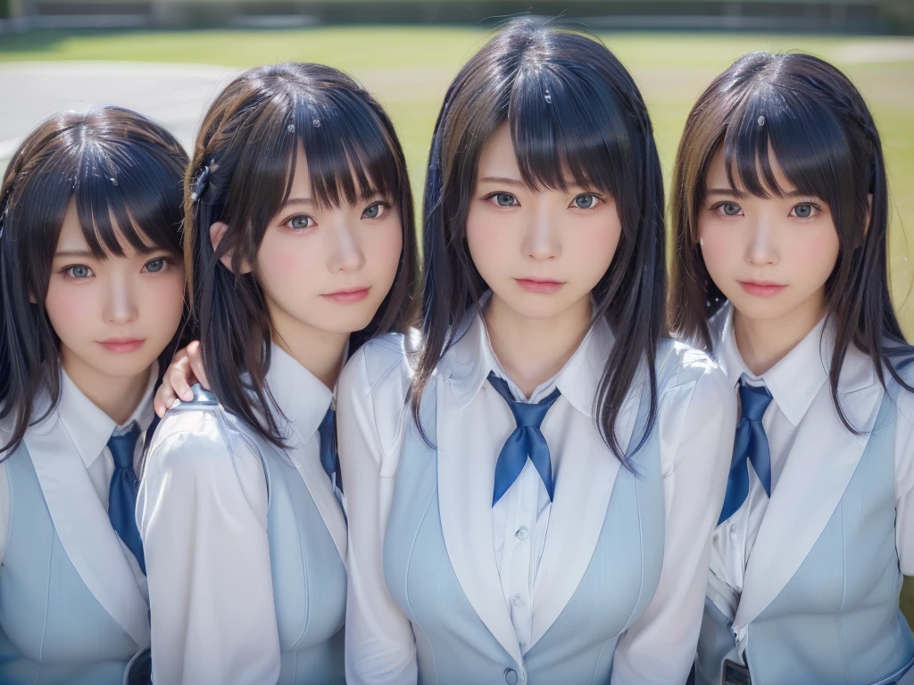 (((Highest quality, Ultra-high resolution, Realistic, RAW Photos, 8k, Real photograph:1.6))), (((日本人high school girl, 16yo))) , Beautiful detailed, Beautiful Face, (((Cute Smile))), Japanese beautiful skin, (((Black Hair, Semi-long hair))), (((Summer Girls' School Uniform))), (((White shirt, Blue check mini skirt))), (((Big Breasts: 1.5))), Super Real, Soft Light, (((high school girl, Very detailed, 6+girls: 1.99))), (((high school girl, Very detailed, perfect identical faces, Perfect identical height, Perfect matching outfit, Perfect matching hairstyle, 完璧な同じBig Breasts: 1.99))), ((100人のhigh school girl: 1.6)), (((high school girlのみ))), ((100人high school girlに囲まれる)), Full body photo, Wide-angle field of view, congestion, Intensive, (((high and wide view))), city park, 10,000 people, 数百万人のhigh school girlが集まる