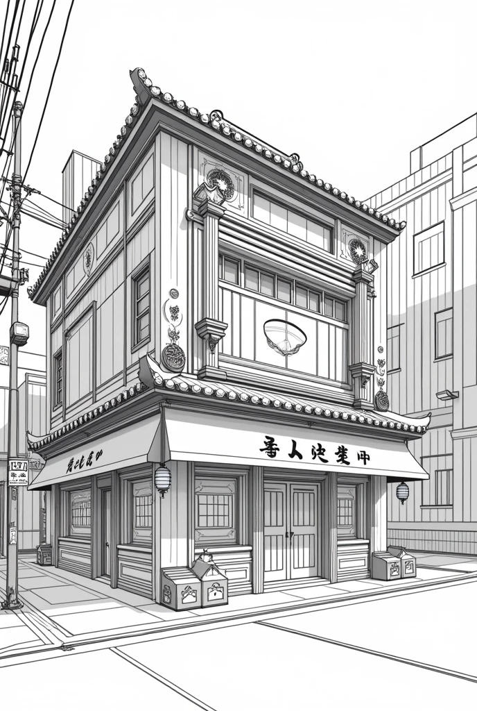 The exterior of a pachinko parlor　Line art