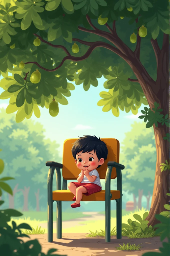 The  sat on the security guard's chair under the guava tree after kindergarten.