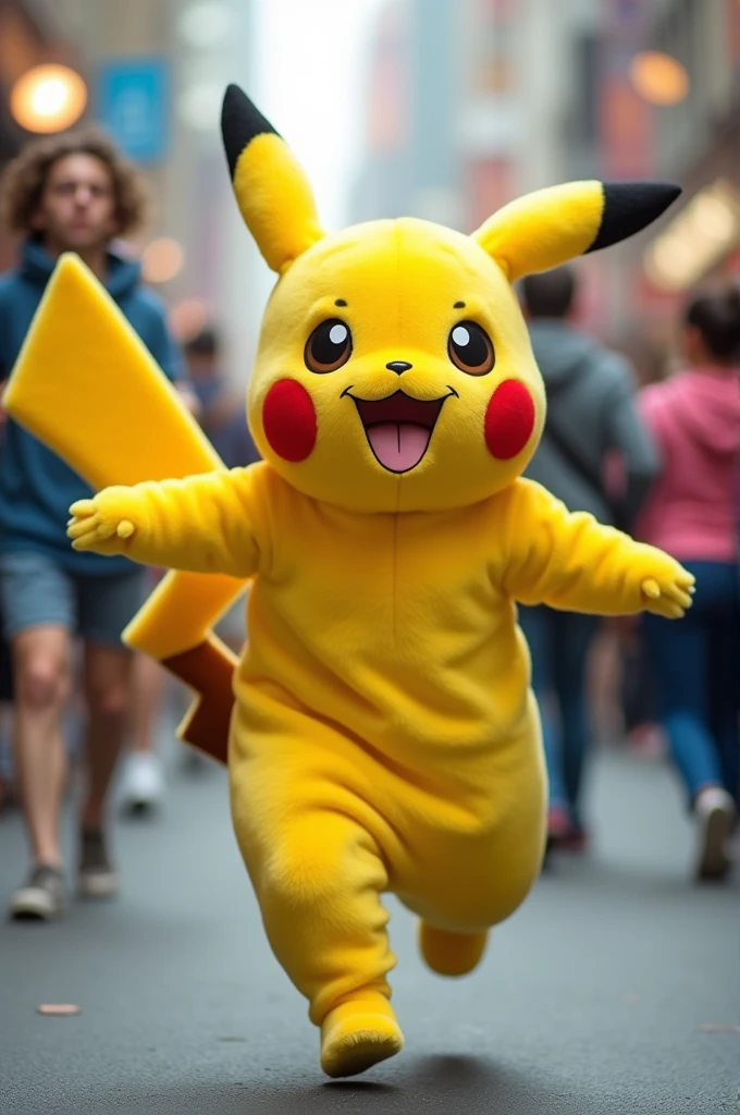 Wearing a Pikachu costume