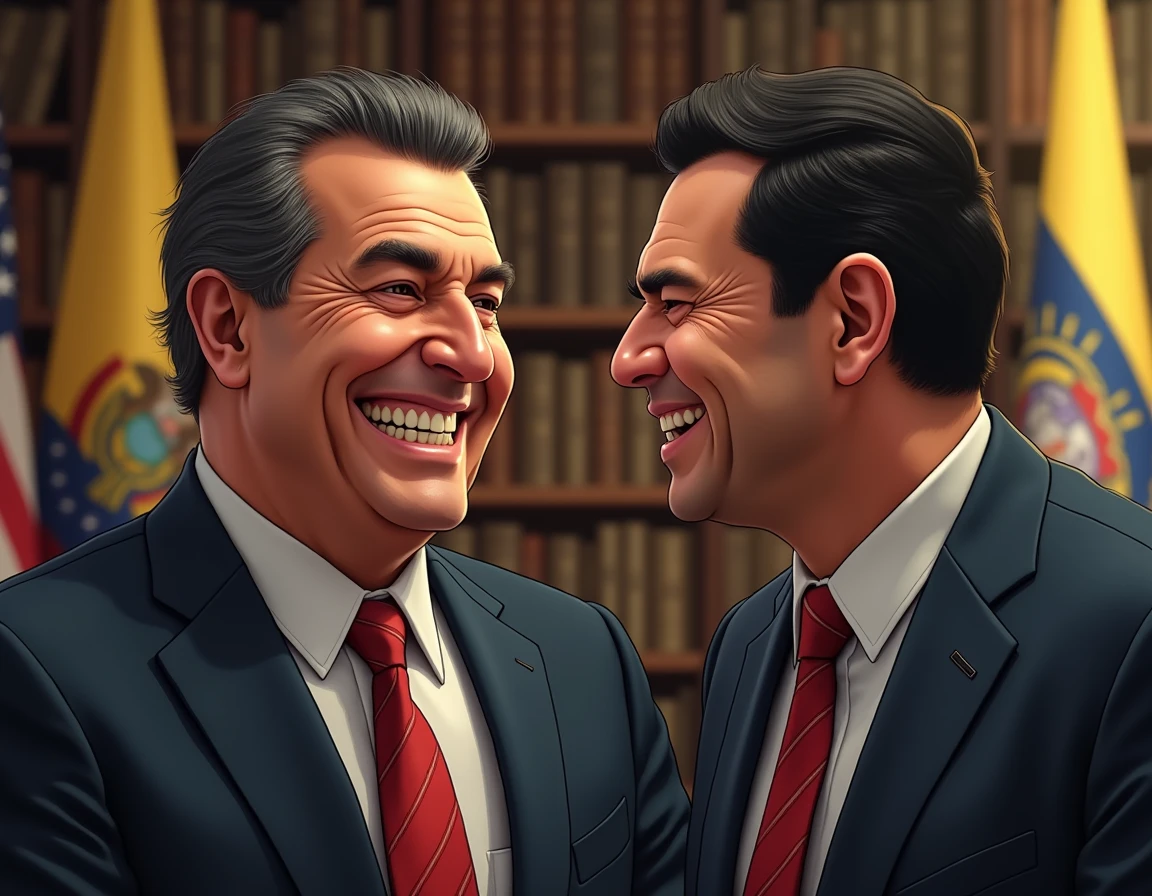 President Rafael Correa Delgado laughing at President Lenin Moreno Garces