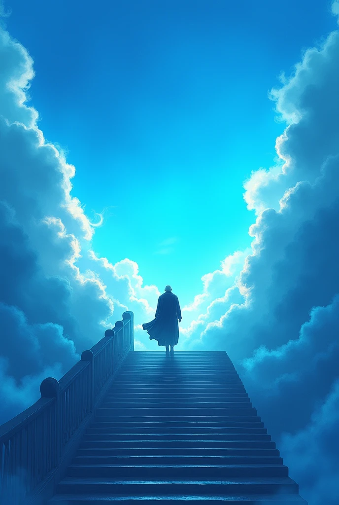Blue sky, stairs to heaven, silhouette of an older man named Reinel