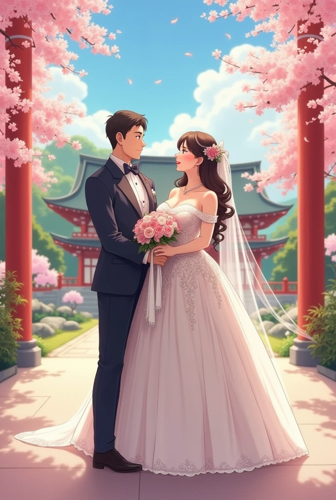 Create anime chubby bride and skinny groom 