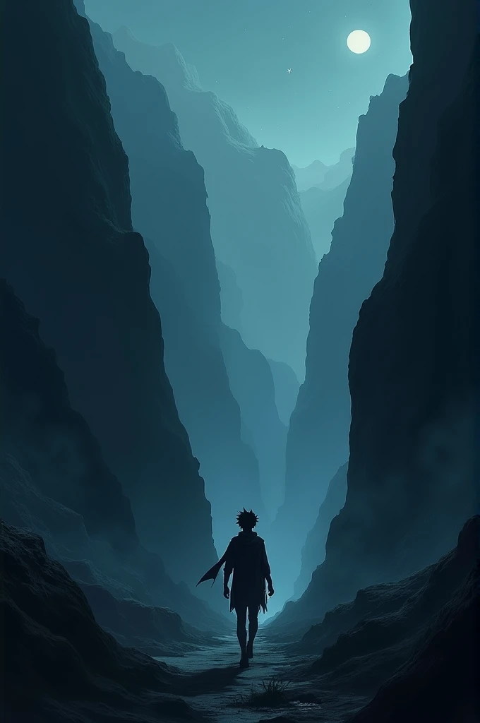 Someone walking in a dark valley in anime style