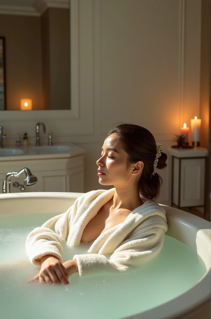 Make an advertising image where the product is appreciated "bathroom salts" also that the slogan is visible "bathroom salts el toque final para un día perfecto"