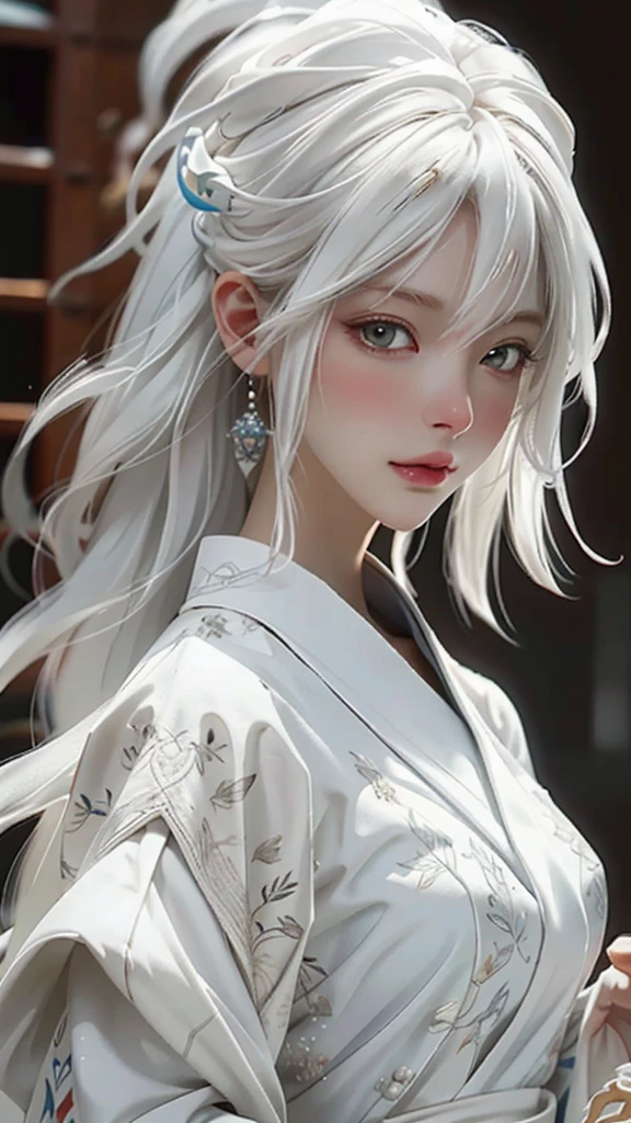 Close-up of a white-haired woman wearing a white mask,Beautiful character painting,Guvitz,Guvitz-style artwork,White-haired god,Epic and beautiful character art,Guvitz 在 Pixiv Art Station