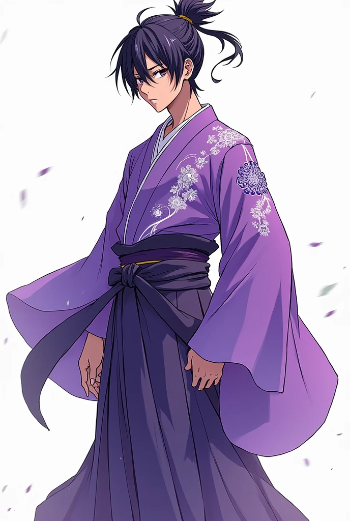 (illustrator) sketsa anime, samurai, kimono, blurple + white, front position, full body, boy, age 18